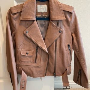 Joie Leather Jacket in Mauve/Rose color